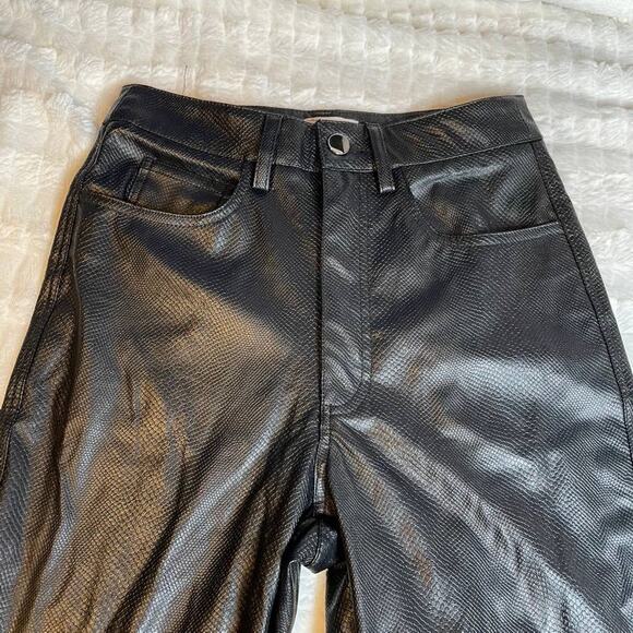 Revolve DANIELLE BERNSTEIN Croc Flare Faux Leather Pants 25 Black High Waist - Picture 2 of 7